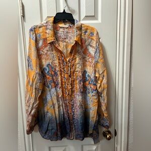 Soft Surroundings Vibrant Orange and Blue Blouse